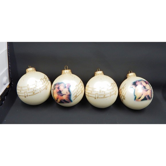 Krebs Gold Glass Ball Ornaments Angels Cherubs Musical Notes 2.5" Set of 4 - Picture 3 of 9